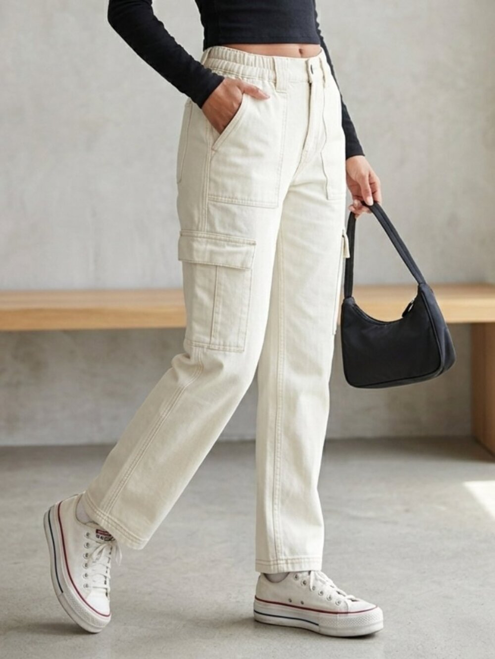 PacSun Off White Cargo Pants High Waisted XS Cream Y2K Utility